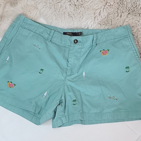 Polo Ralph Lauren sz12 Tiki Green Aloha Embroidered Shorts BinU - Picture 2 of 8